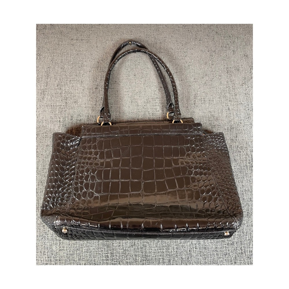 Kate Spade Black Croc Embossed Patent Leather Tote Bag Shoulder Purse Gold Logo - Picture 9 of 9
